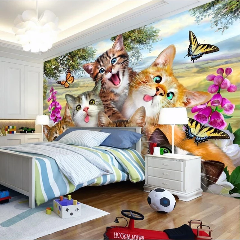 Foto Tapete 3D Cartoon Nette Katze Tier Tapete Wandmalereien Kinder ... Foto Tapete 3D Cartoon Nette Katze Tier Tapete Wandmalereien Kinder ...