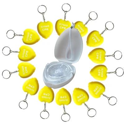 14 шт. Elysaid CPR защитные маски ключи цепь рот в рот реаниматор CPR лицевые щитки мини желтая коробка сердца с односторонним клапаном - Цвет: White