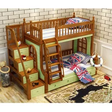 DS-601 All solid wood with Security Fence storage stairs Ladder cabinet pink white gree children bedroom furniture bunk bed