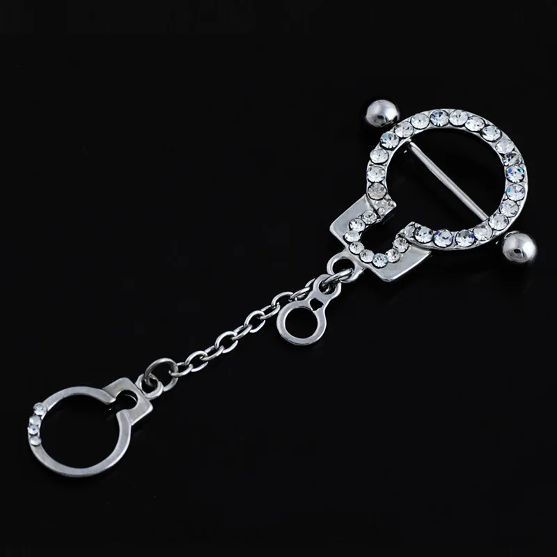 2Pair Handcuffs Paved Nipple Shield Piercing Rings Rhinestone Body