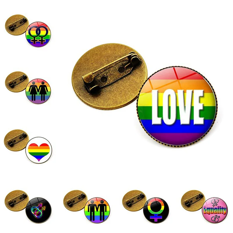 

Gay Pride Lgbt Time Gem Brooch Clothing Accessories Rainbow Six-color Glass Metal Pin DIY Pinback Fine Pins Round For Clothes