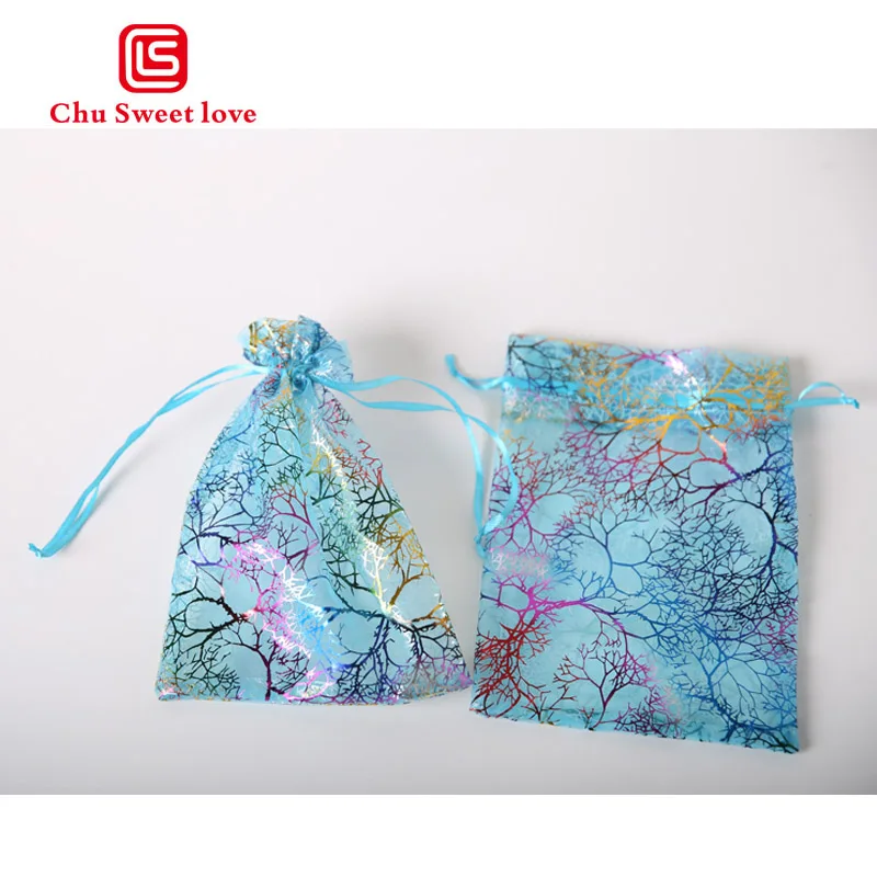 Wholesale 100pcs Set Organza Bags 9x12 cm Sky Blue Drawstring Pouches Gift Jewelry Packing Wedding Bags