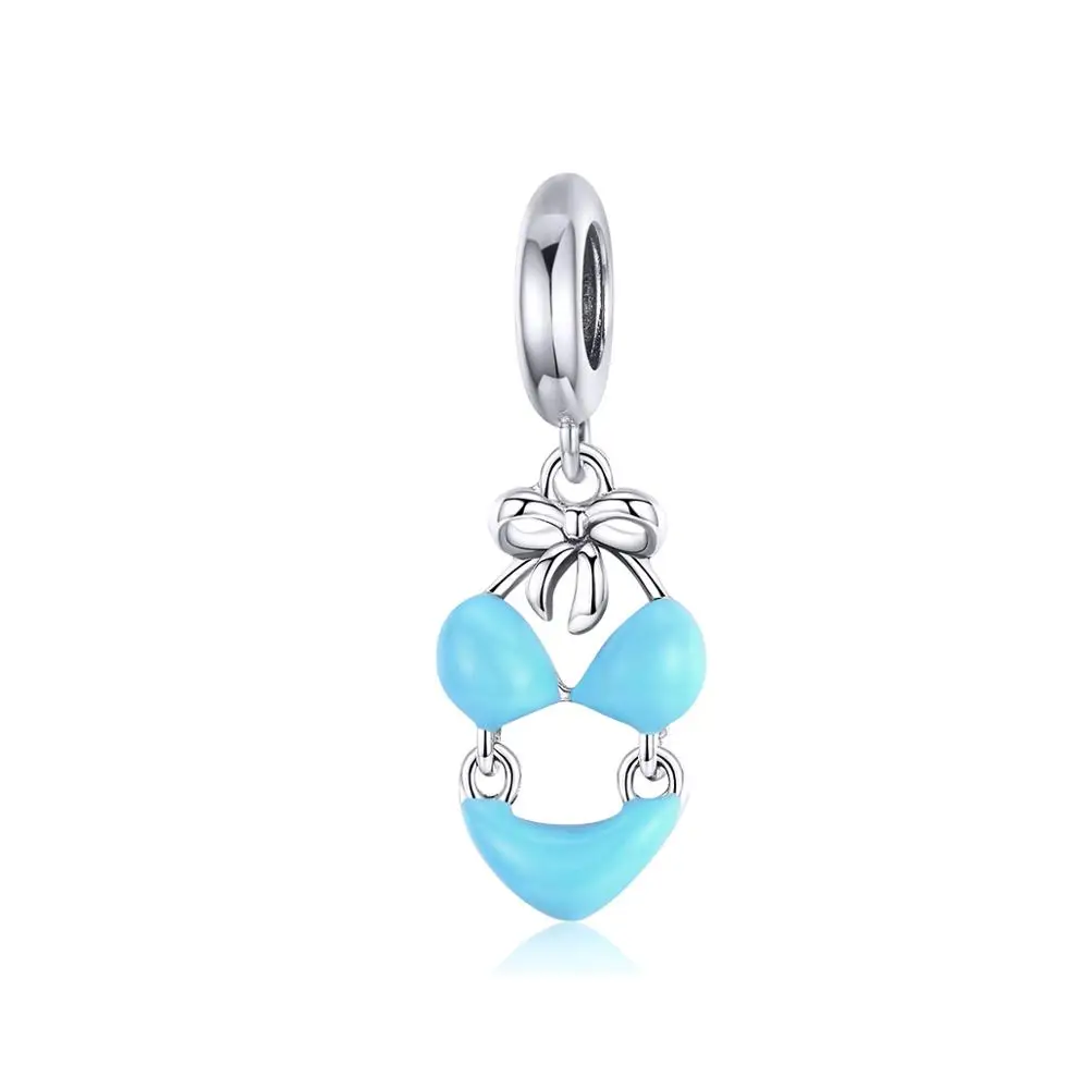 

Geoki 925 Sterling Silver Blue Enamel Bikini Pendant Charms fit Pandora Bracelet Original Summer Sea Cloth Necklace Beads Gift
