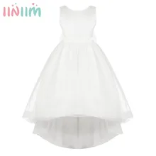 Платье с цветочным узором для девочек платья принцессы без рукавов с бантом и низким подолом Пышное Платье с высокой талией на свадьбу, день рождения Vestido de