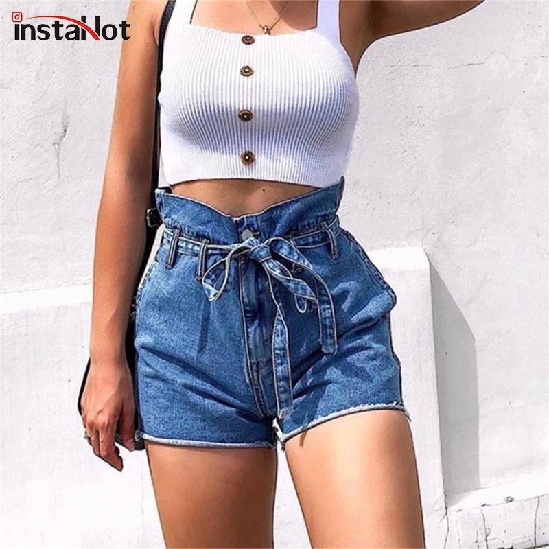 InstaHot Denim Belt High Waist Jeans Shorts Women 2019 Hot Fashion Popular Sashes Pockets Shorts Lady Jeans Blue Jeans Zippers InstaHot Denim Belt High Waist Jeans Shorts Women 2019 Hot Fashion Popular Sashes Pockets Shorts Lady Jeans Blue Jeans Zippers