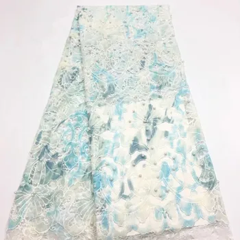 

Latest African Lace Fabric 2018 High Quality Lace Embroidery French Mesh With Beads Nigerian Lace Fabrics Material HJ1468-1
