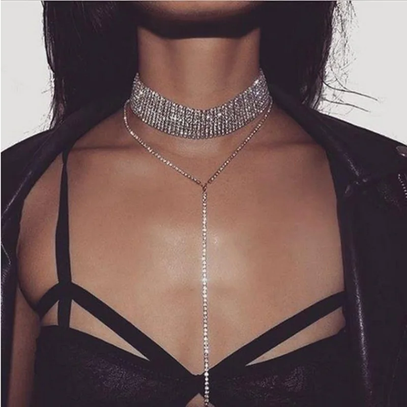 Hot Selling Rhinestone Choker Luxury Crystal Gem Necklace Collar Chocker Fashion Long Chain Jewelry For Party - AliExpress