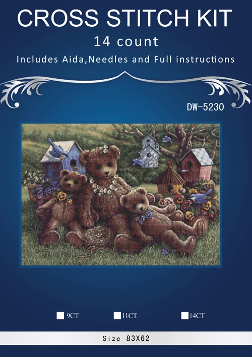 

Bears Family Chinese Stitch,DIY 14CT DMC Cross Stitch,Sets For Embroidery Kits, Counted Cross-Stitching