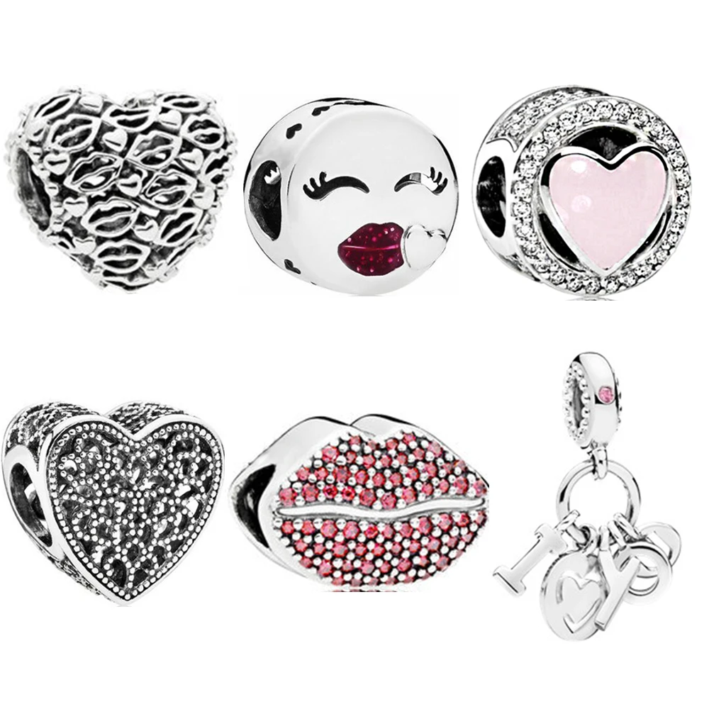 

Fit Original Pandora Charms Silver Bracelet Trinket Jewelry Women Gifts Simple Style Lips Love I Love You Zircon DIY Bead