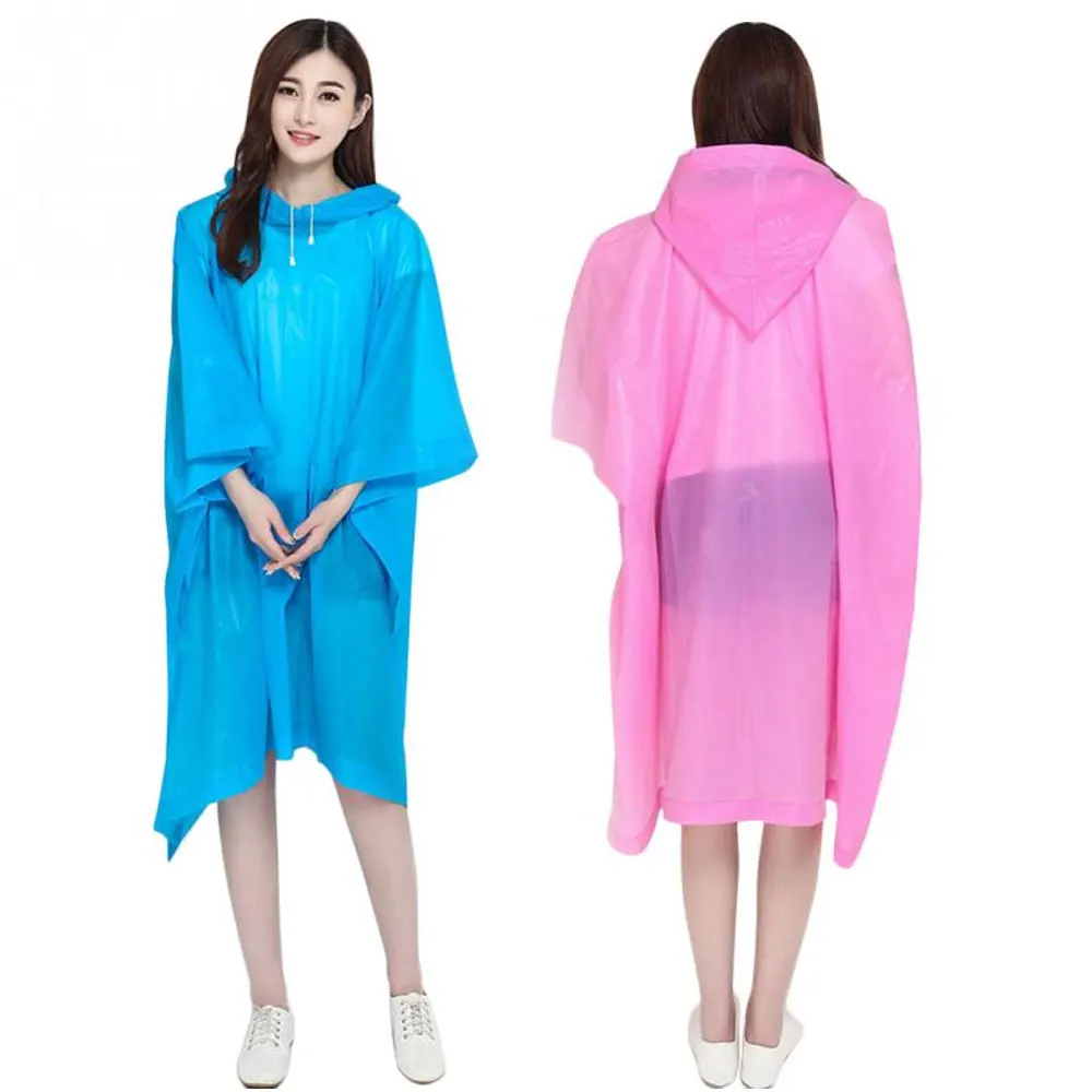 

1Pcs Adults PEVA Tear Resistant Thick Rain Ponchos Men Women Drawstring on Hood - Disposable Emergency Raingear Outdoor Travel