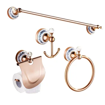 

Blue and White Porcelain Copper Rose House Bathroom Hardware Bath Decorative Accessories Sets With Towel Bar Ring Hooks