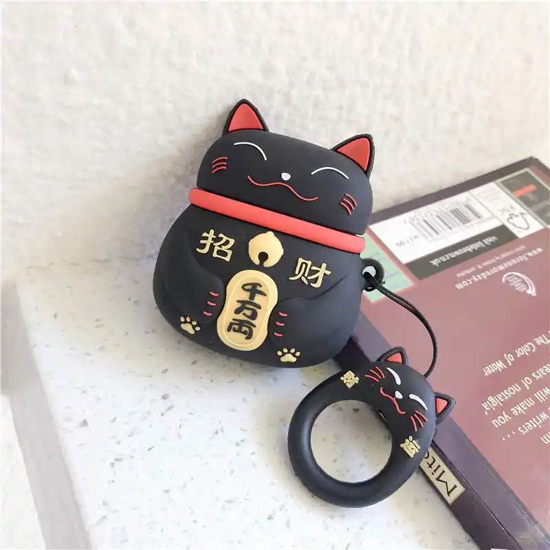 3D футболки с рисунками милого смайлика и Lucky Cat Сумочка для денег силиконовый чехол для Apple Airpods 1 2 Беспроводной наушники китайская живопись слов с крышкой - Цвет: D