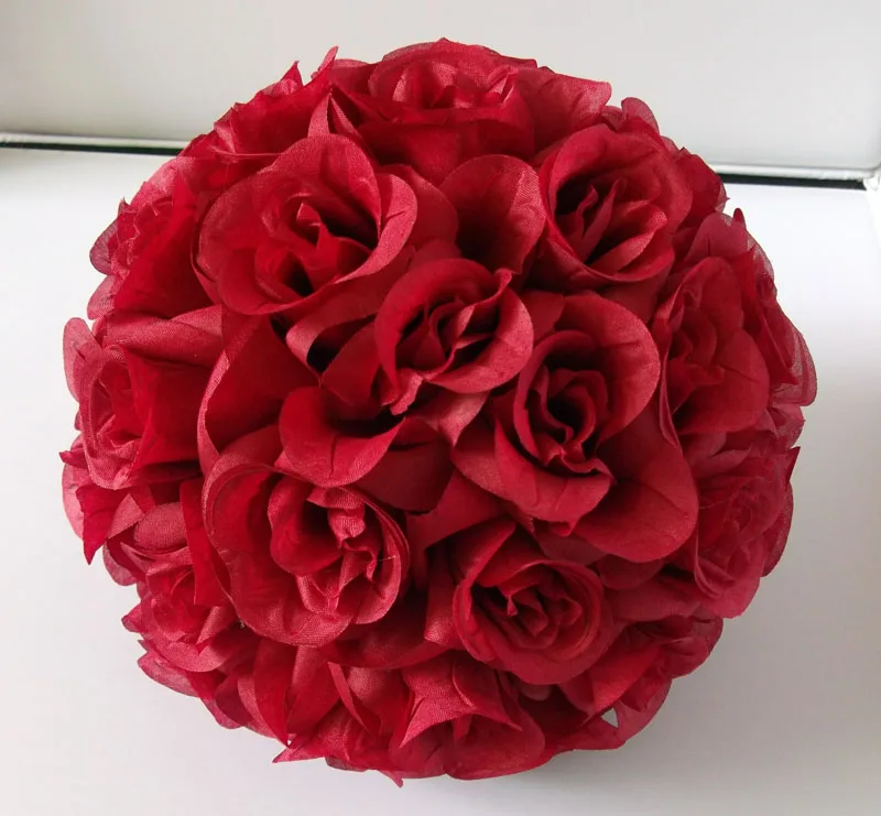 

30cm Burgundy colour artificial silk kissing rose flower ball