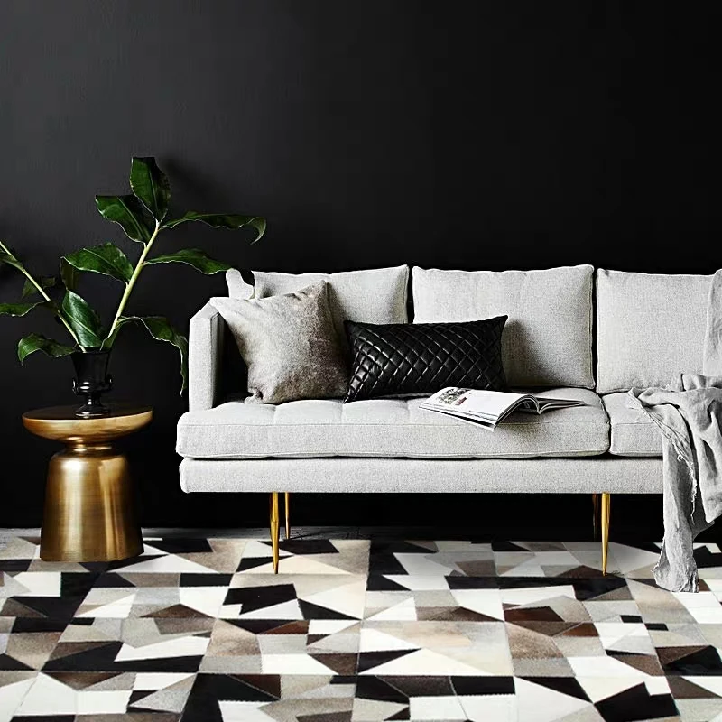 Роскошный Ковер пэтчворк из воловьей кожи в современном стиле, меховой ковер из натуральной коровьей кожи в американском стиле, декоративный ковер для гостиной