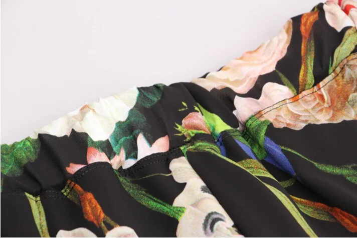 Высокое качество 2016 Этническая цветочным принтом Широкие брюки Для женщин Винтаж Цветочный принт Длинные брюки Femme Повседневные штаны для