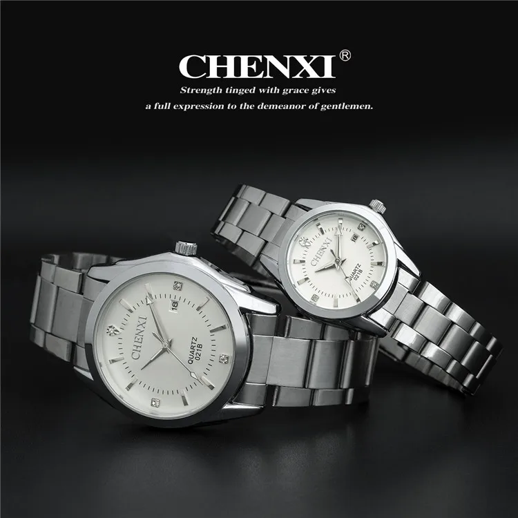 CHENXI серебряные часы из нержавеющей стали наручные часы для женщин и мужчин модное платье кварцевые аналоговые повседневные женские мужские часы
