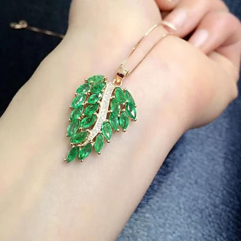 

2017 Qi Xuan_Fashion Jewelry_Colombian Green Stone Leaves Necklaces_Rose Gold Color Pendant Necklaces_Factory Directly Sales