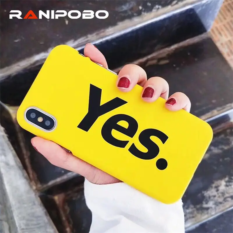 

Hard PC Yellow Phone Case For iphone X Cases For iphone 7 7Plus 6 6S Plus 8 8Plus Funny YES Print Back Cover Ultra thin