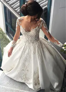 

Luxurious Vestido De Noiva 2019 Muslim Wedding Dresses Ball Gown Long Sleeves Beaded Lace Boho Dubai Arabic Wedding Gown Bridal