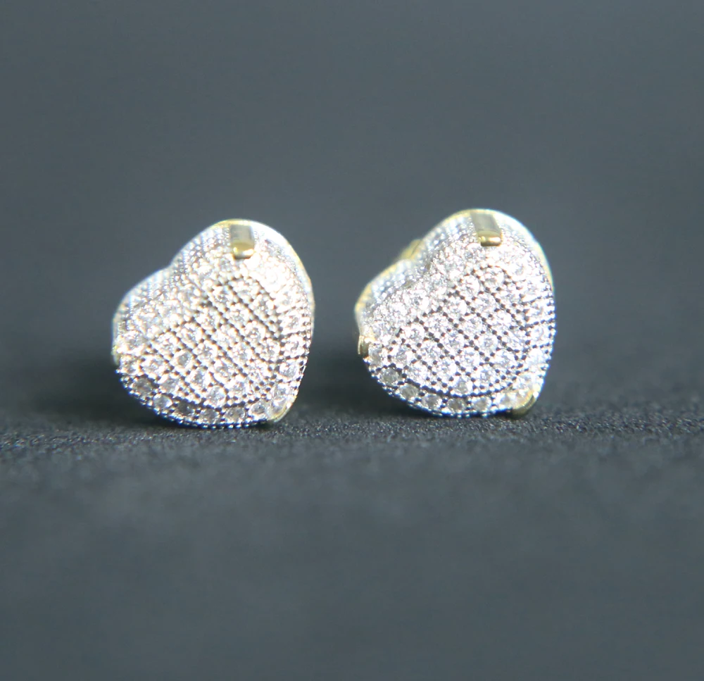 fine jewelry silver color screwback heart shape micro pave zircon cz valentine gift women hip hop earring