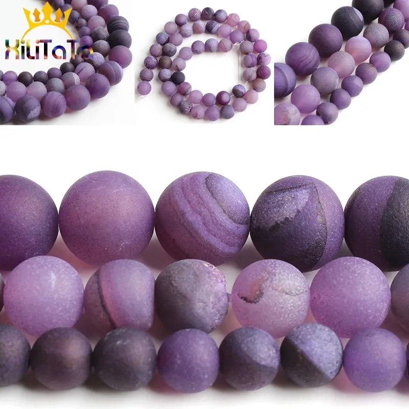 

Natural Metallic Coated Druzy Agates Round Purple Loose Spacer Stone Beads For Jewelry Making DIY Bracelets 15"inches 6/8/10mm