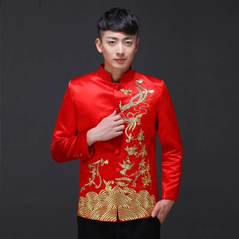 china traditional men phoenix dragon embroidery cheongsam
