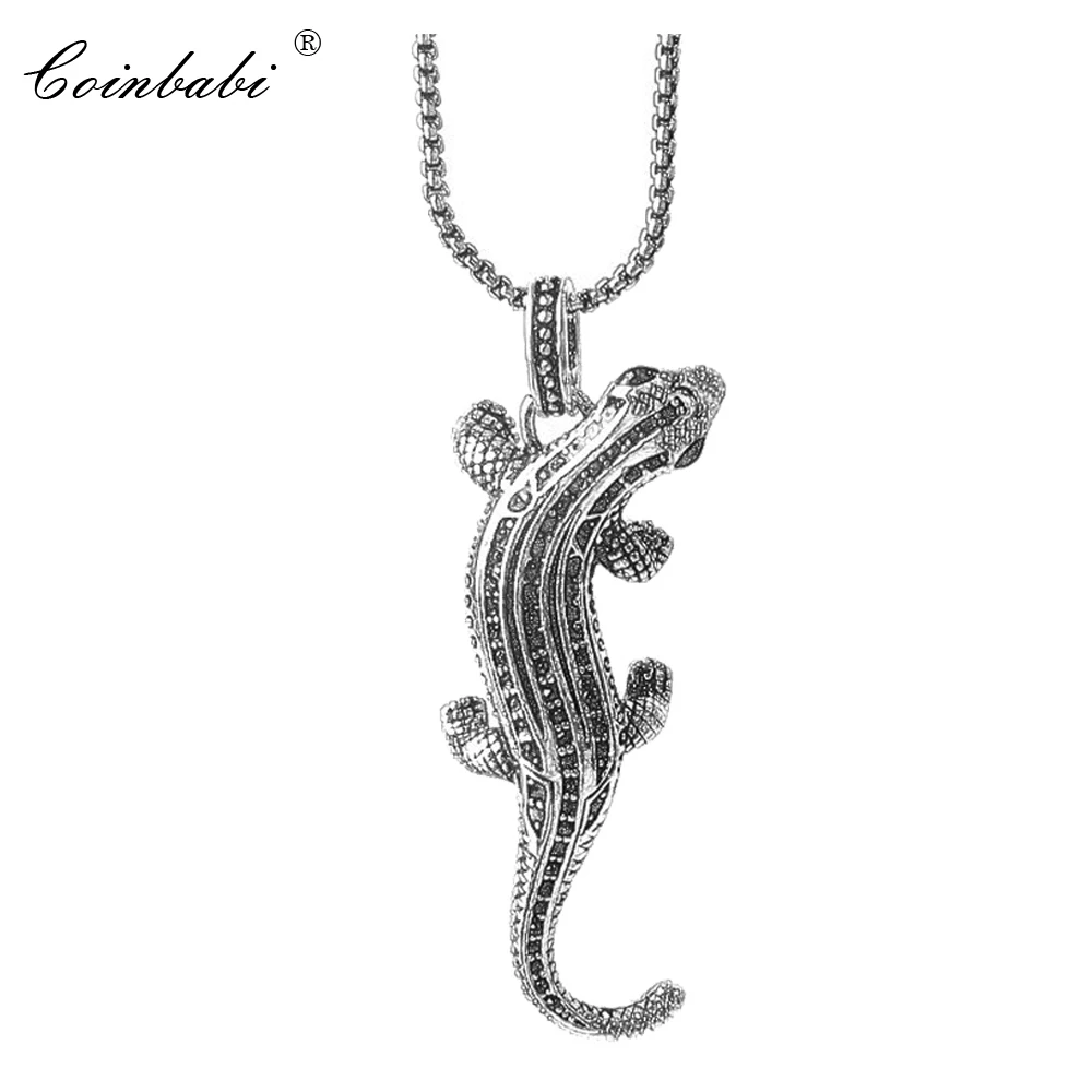 

Link Chain Pendant Necklace Salamander Pave Gift For Men Women, Thomas Style 925 Sterling Silver Fashion Punk Skeleton Jewelry