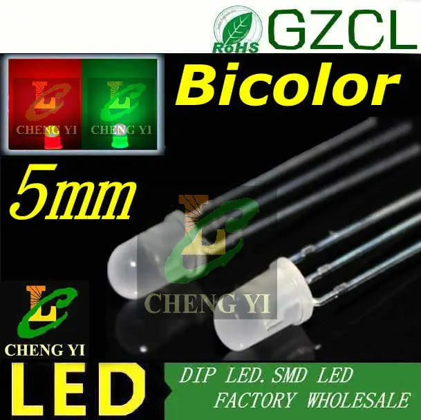 

RED&Green 3-PIN bicolor 5mm led diode R1.8-2.2V G3.0-3.5V diffused dip led(CE&Rosh)