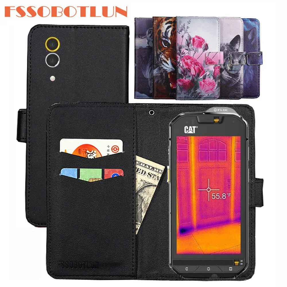 

FSSOBOTLUN For Caterpillar CAT S60 Case PU Leather Retro Flip Cover Shell Magnetic Fashion Wallet Cases Kickstand Strap