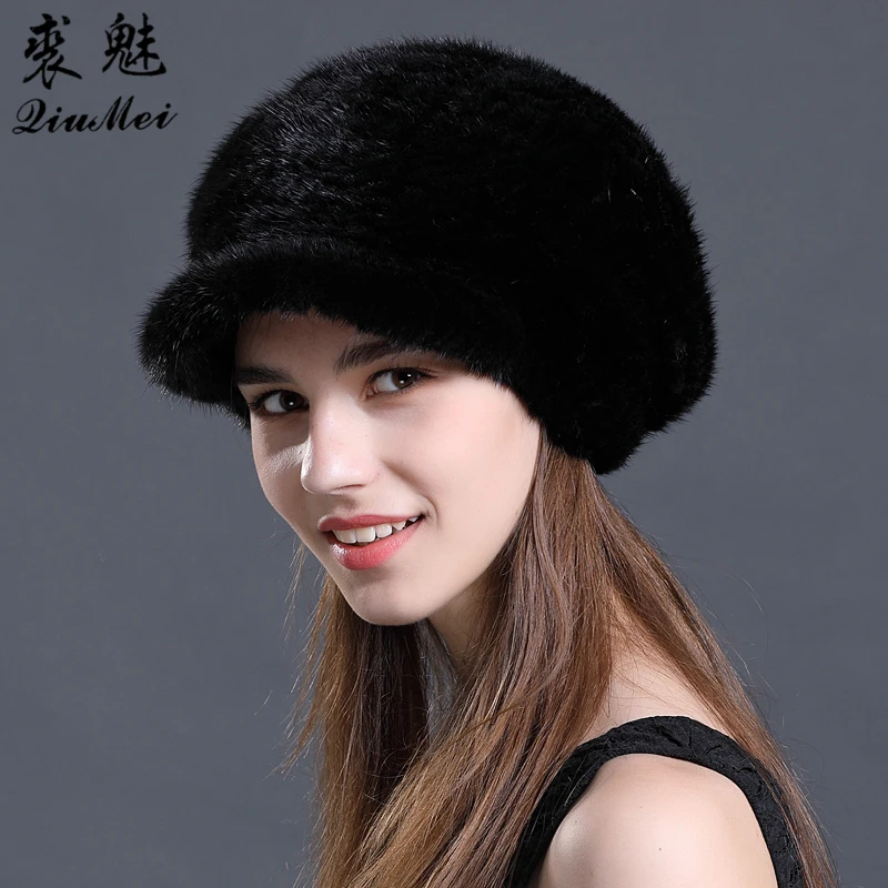 Buy Natural Fur Hat For Women Peaked Caps Ladies Beret