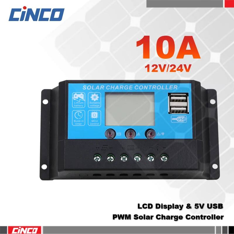 10А 12В/24В новый Солнечный контроллер заряда Солнечная литиевая гелевая AGM батарея