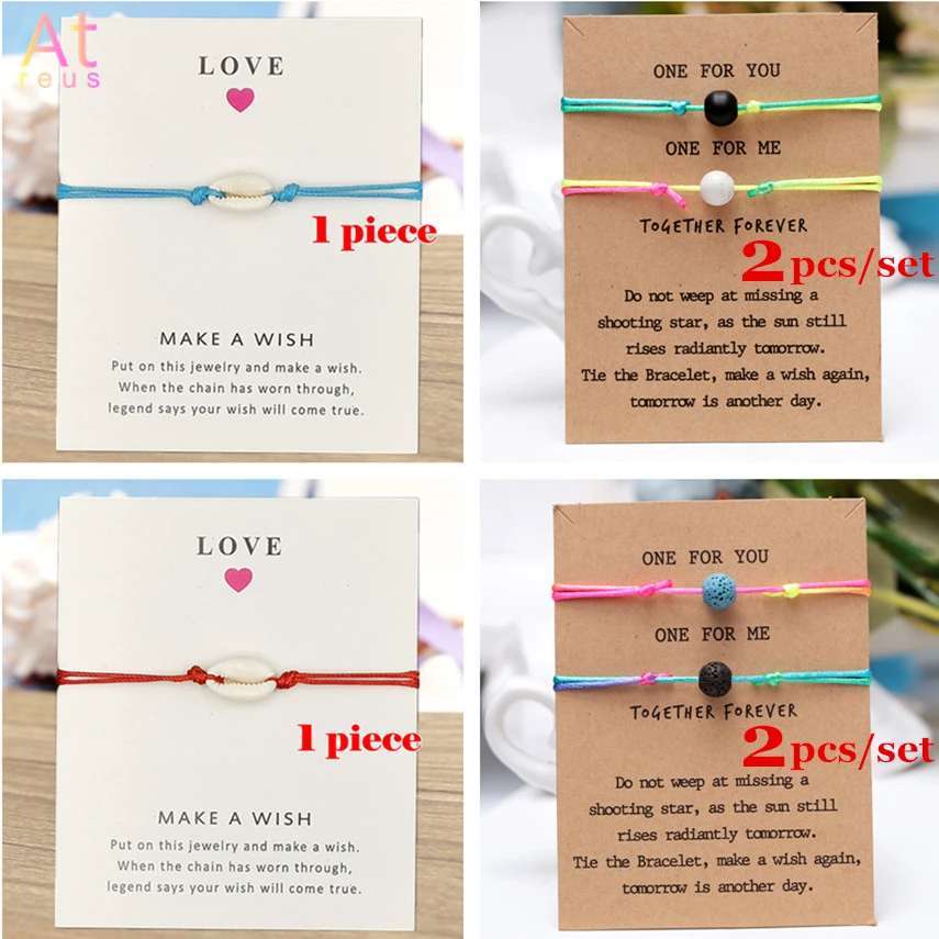 

1pcs Shell Charm Bracelet Friendship/2pcs Lava Natural Stone Bead Bracelet Gradient Couple Bracelets for Men Women Wish Jewelry