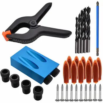 

7/8/14/28/31/34Pcs 15 Degree Oblique Hole Locator Drill Bits Jig Guide Mini Aluminum Channel Clamp DIY Woodworking Punching Tool