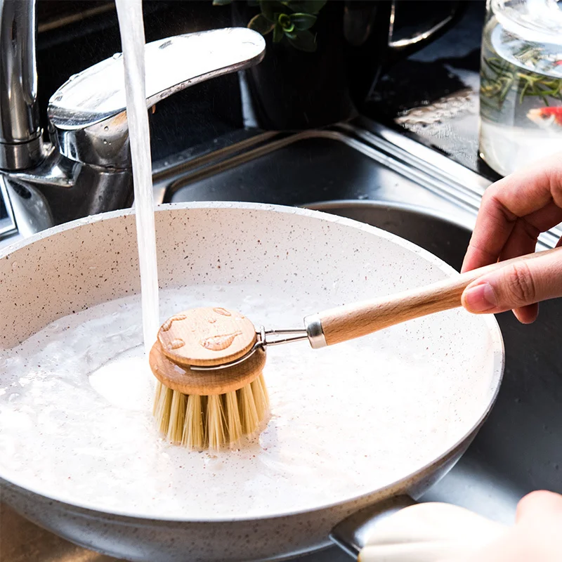 

1 Piece Natural Wooden Long Handle Pan Pot Brush Dish Bowl Washing Cleaning Brush Household Kitchen Cleaning Tools