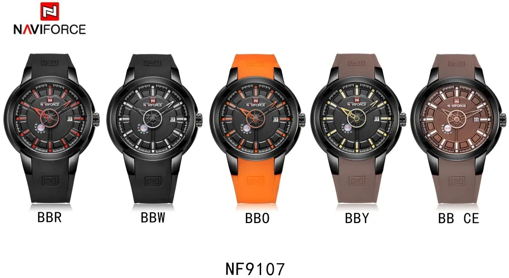 Мужские часы от бренда NAVIFORCE, Модные Спортивные кварцевые наручные часы, мужские военные Аналоговые водонепроницаемые часы с датой, мужские часы 9107