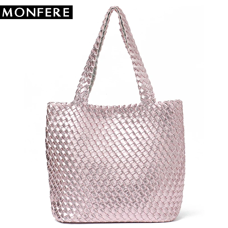 MONFERE Bucket Women Bag New Fashion PU Leather Woven Shoulder Bag Big Luxury Brand Ladies Hand bags Large Tote Bag Sac A Main