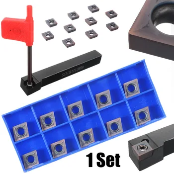 

10pcs CCMT09T304 Inserts + 1pc SCLCR1212H09 Boring Bar Tool Holder with Mayitr For Lathe Turning Tools