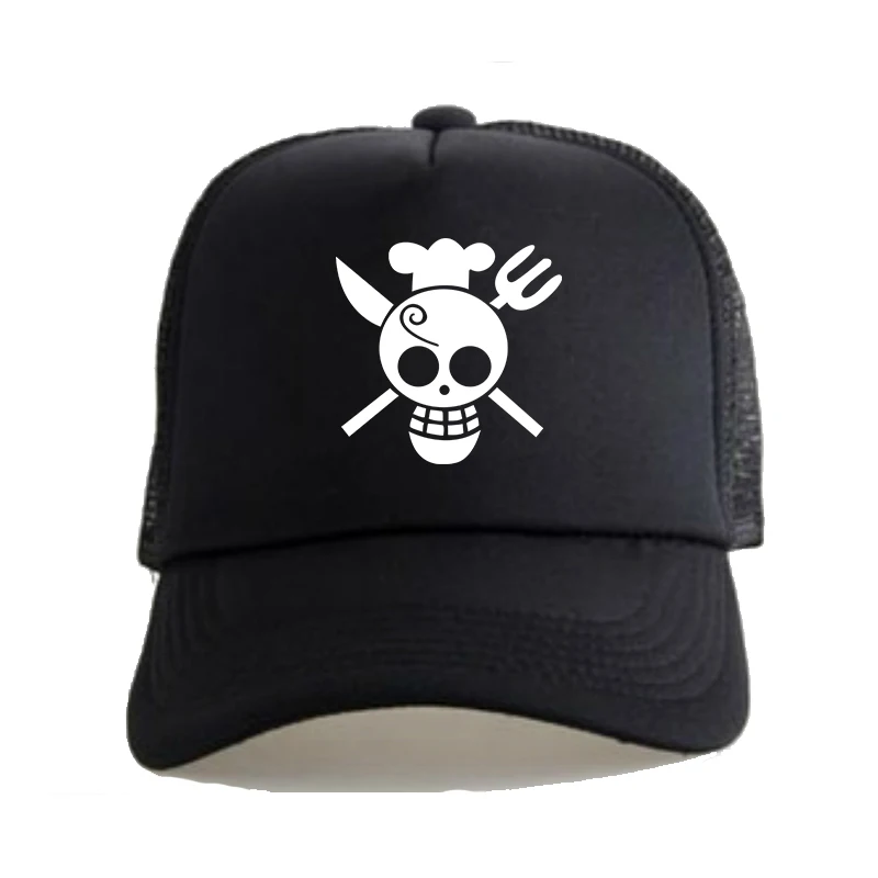 

Unisex Anime One Piece Pirates Sanji Skull Trucker Cap Trendy Mesh Back Adjustable Hip Hop Baseball Caps Snapback Hiking Sun Hat