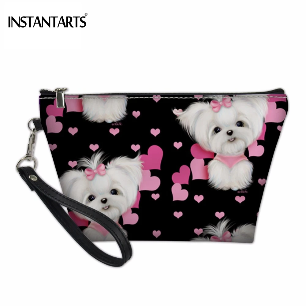INSTANTARTS Kawaii Dog/Puppy Maltese Floral Pattern Woman PU Cosmetic