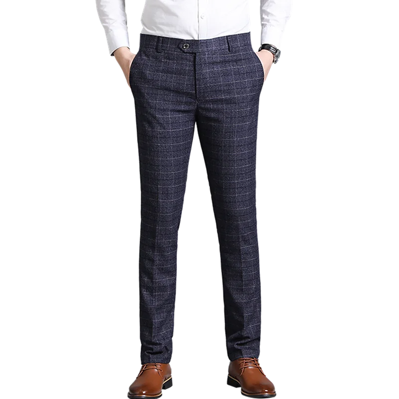 Британский клетчатый Прямой Тонкий Бизнес высокого качества костюм брюки мужские Весна и осень Формальные модные большие размеры повседневные брюки