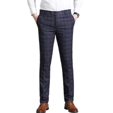 Британский клетчатый Прямой Тонкий Бизнес высокого качества костюм брюки мужские Весна и осень Формальные модные большие размеры повседневные брюки
