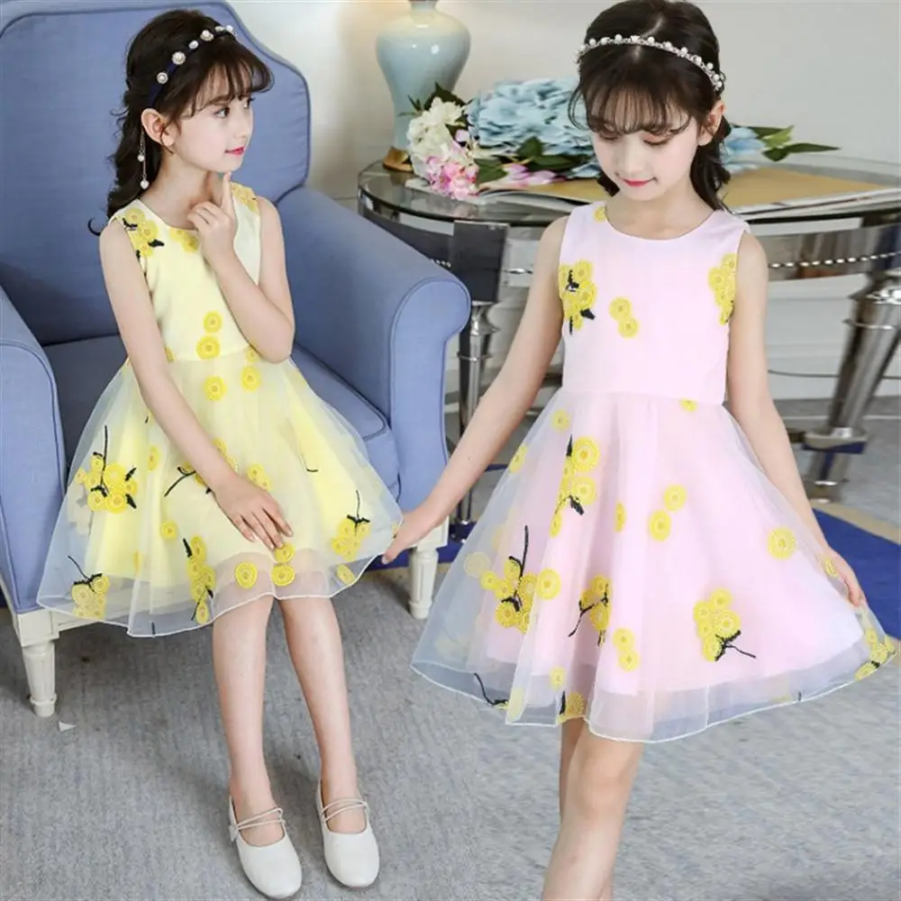 

Children Princess Dresses Summer Sleeveless Kids Dress for Girls Embroidery Flower 3 4 5 6 7 8 9 10 11 12 Year Girls Clothes