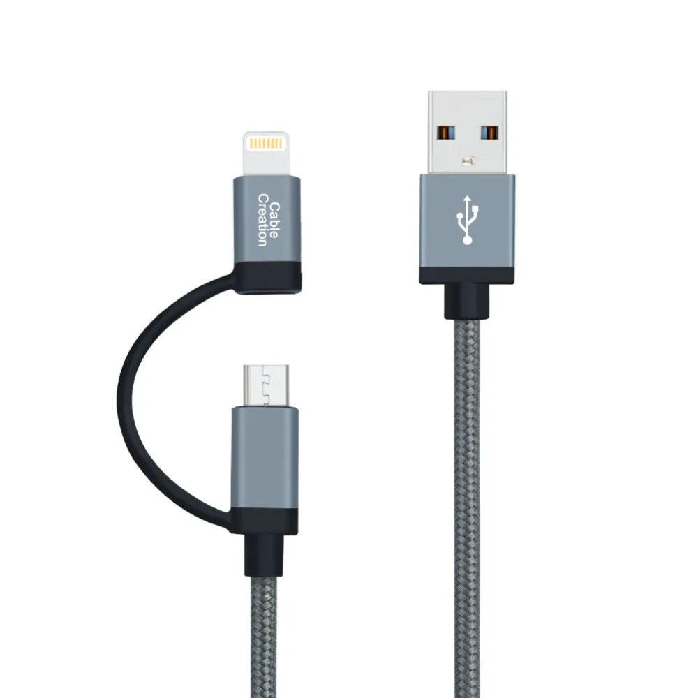 

2-in-1 Lightning Cable, [MFi Certified] CableCreation 0.8 Feet Lightning and Micro USB to USB Data Sync Charge Cable