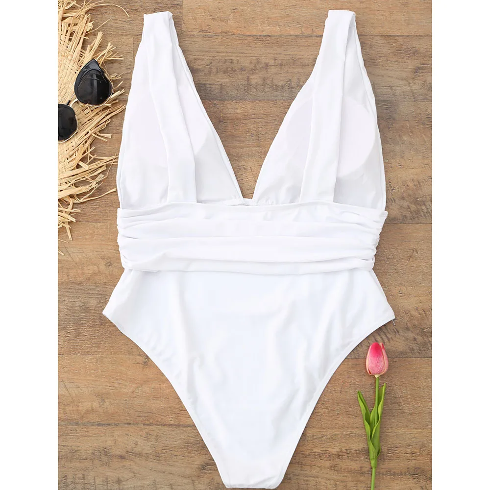 

Plus Size One Piece Swimsuit 2018 Women Bodysuit Swimwear Beach Wear Sexy Swimsuit Big Size White Bathing Suit Monokini