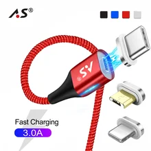 A.S 3A Магнитный USB кабель для передачи данных для iPhone Тип C магнит быстрая Зарядное устройство для зарядки и передачи данных Micro USB кабель для iOS Android кабели для мобильных телефонов
