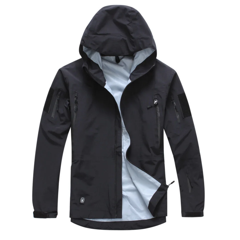 TACVASEN, Мужская тактическая водонепроницаемая куртка, жесткая оболочка, дышащая военная куртка, армейский Стиль, камуфляжный охотничий жилет, пальто, TD-JLHS-024 - Цвет: Black