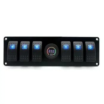 

Aluminum 6 Gang Rocker Switch Panel Barco Car Boat Interior LED Circuit Stickers Breaker Voltmeter Display Auto Accessories Part