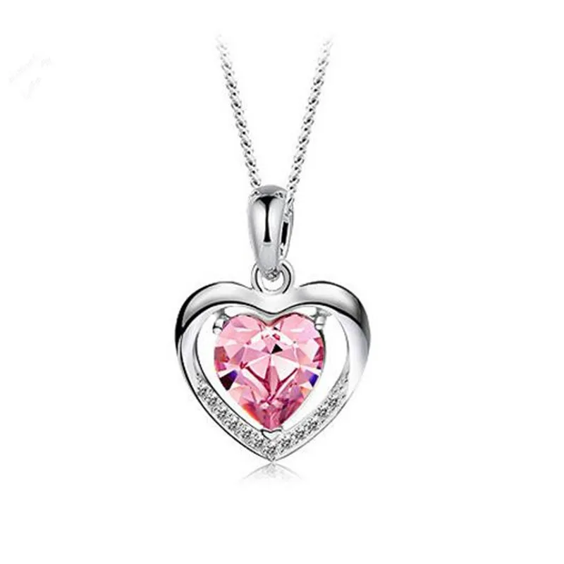 

TJP Charm Female 925 Sterling Silver Necklace For Women Jewelry Trendy Zircon Heart Blue Pendant Necklace Accessories Female