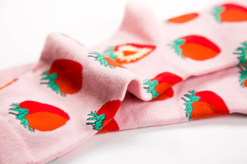 FOURETAW/1 пара, модные милые носки в стиле Харадзюку, Skarpetki, женские носки, фрукты клубники, малиновый узор, женские забавные носки