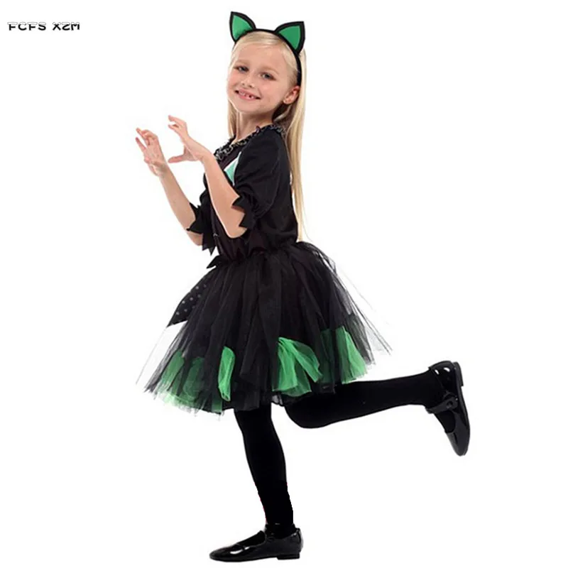 Girls Halloween Kitty Costume Kid Children Cat Catwomen animal Cosplay Carnival Purim Masquerade Stage play party dress Girls Halloween Kitty Costume Kid Children Cat Catwomen animal Cosplay Carnival Purim Masquerade Stage play party dress